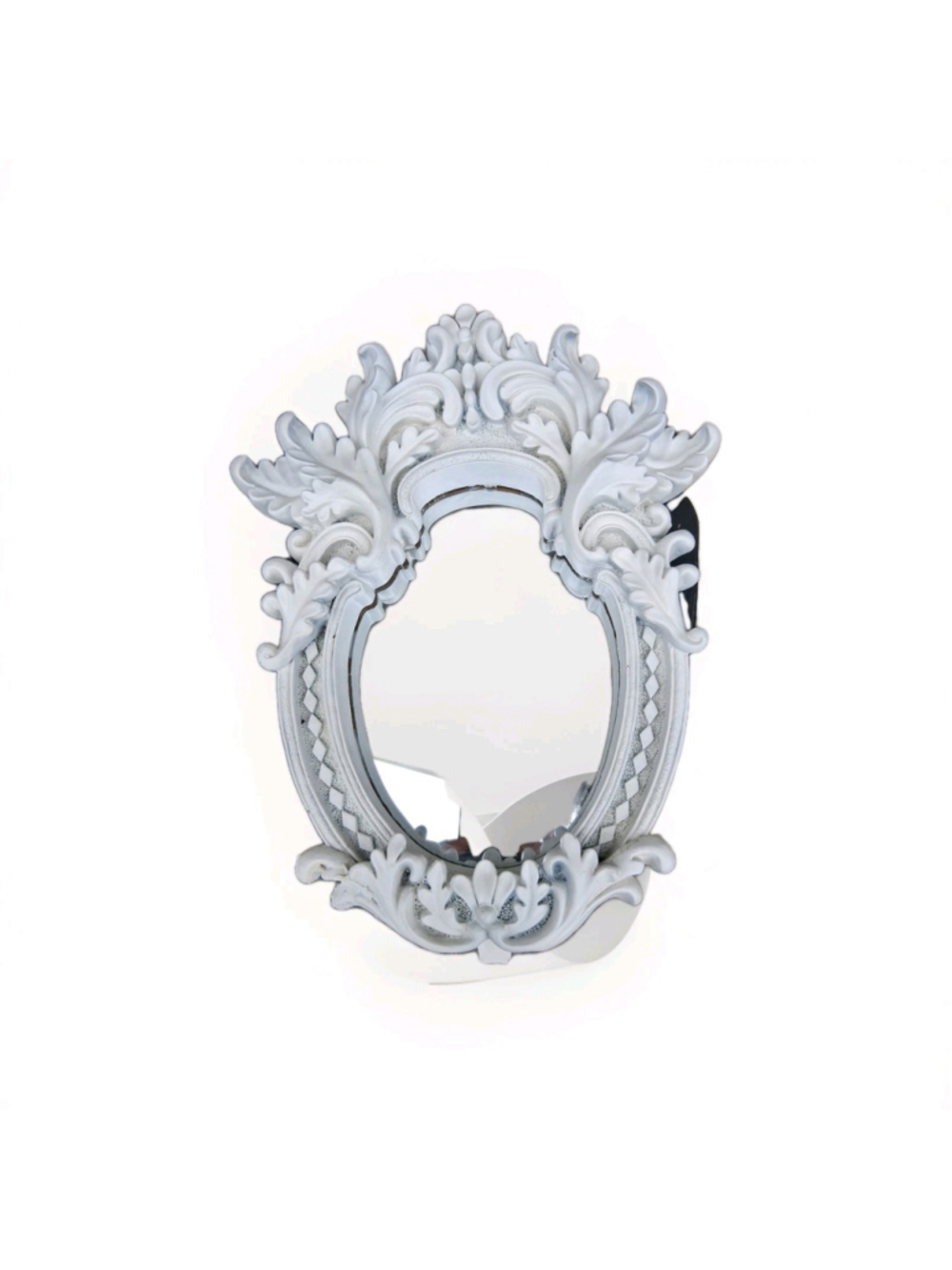 Vintage Rococo/Baroque White Wooden Mirror 13”x 11”